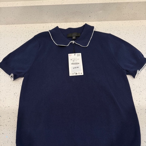 Zara Navy blue blouse with white trim - Picture 3 of 6